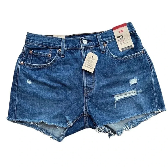 NWT Levi's 501 High Rise 100% Cotton Cut Off Distressed Denim Shorts Size 29 - Picture 1 of 9